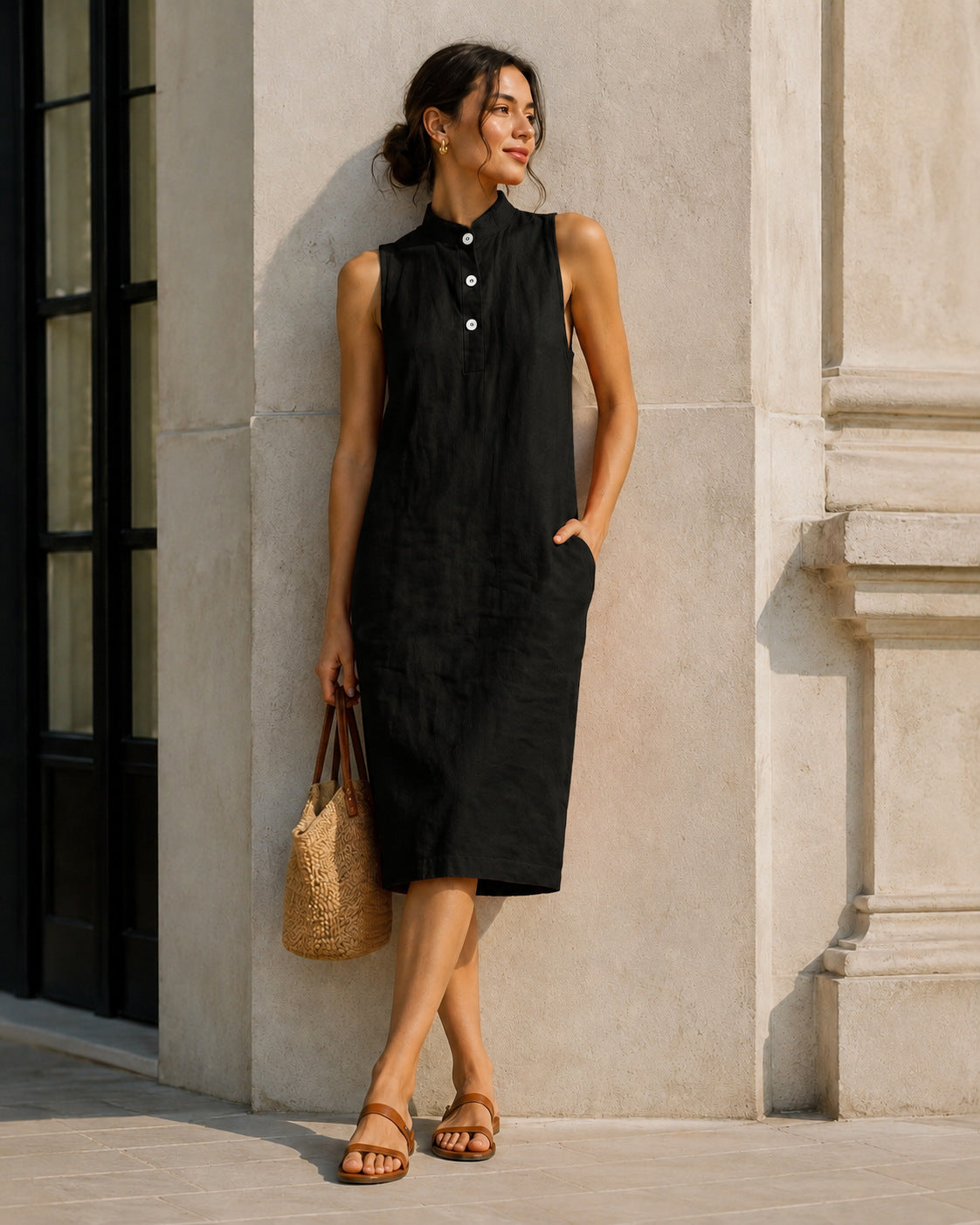 Women's Summer Solid Color Loose Sleeveless Beach Dress