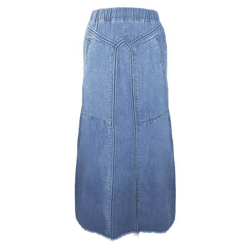Women's Large Denim Binding Tape Brushed Elastic Skirts