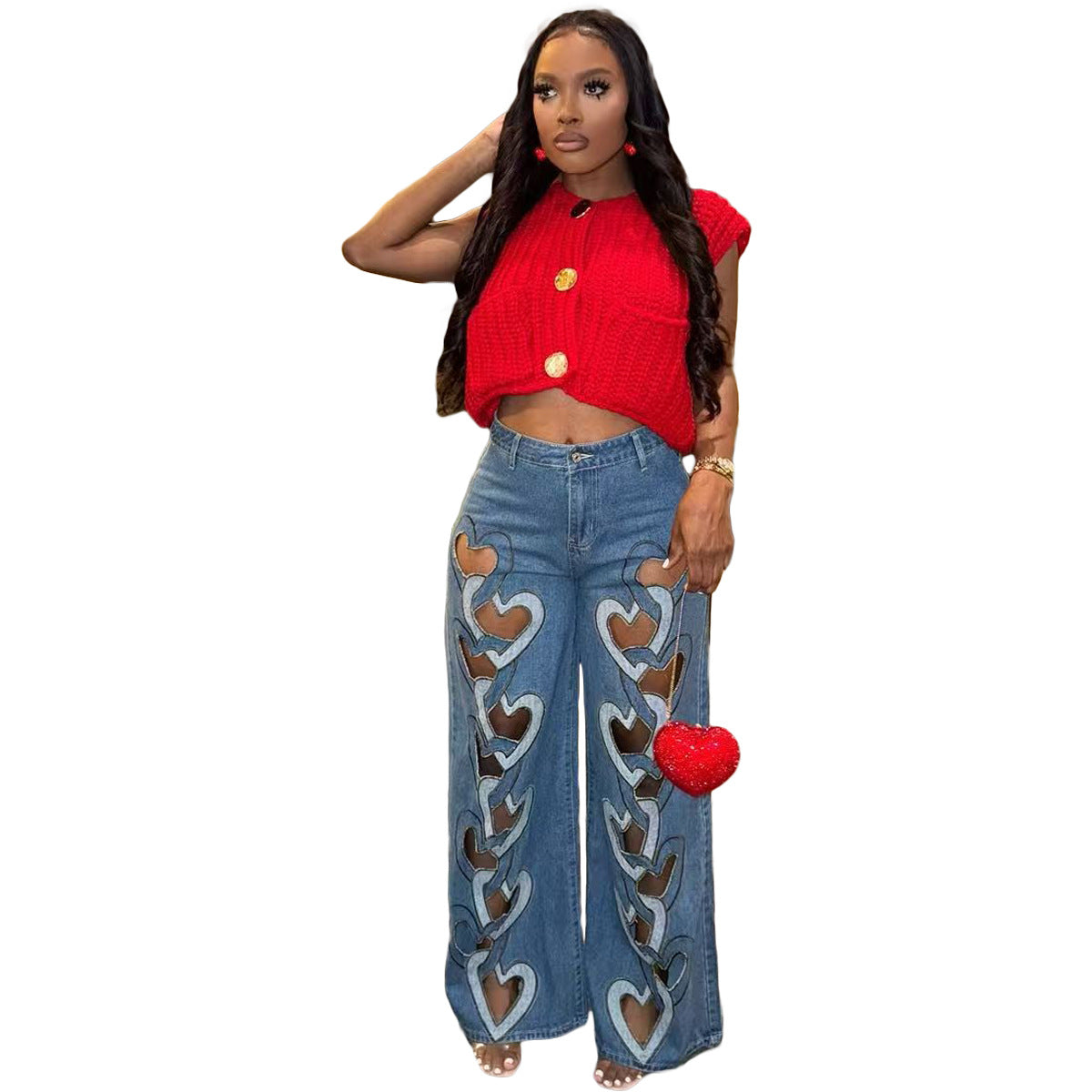 Women's Stretch Personality Denim Hollow Out Embroidery Jeans