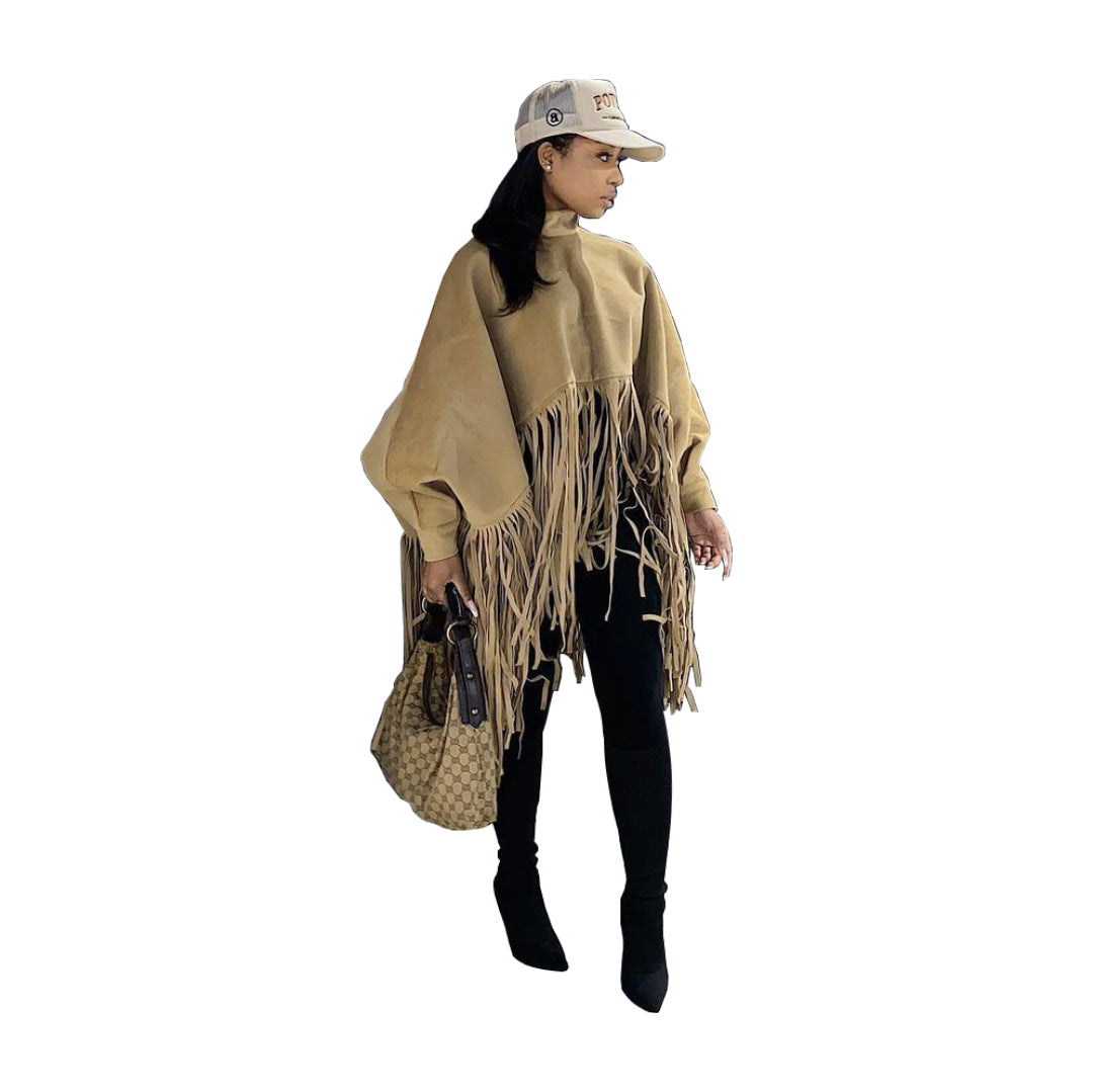 Women's Premium Suede Tassel Shawl Cape Coats