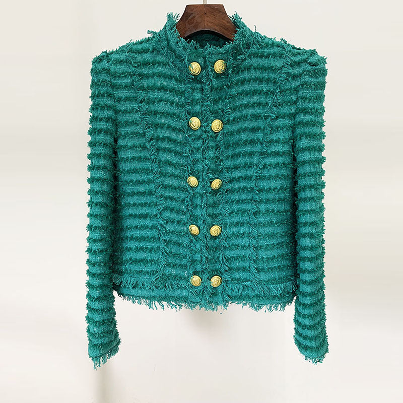 Fashion Tassel Fringe Tweed Stand Collar Coats