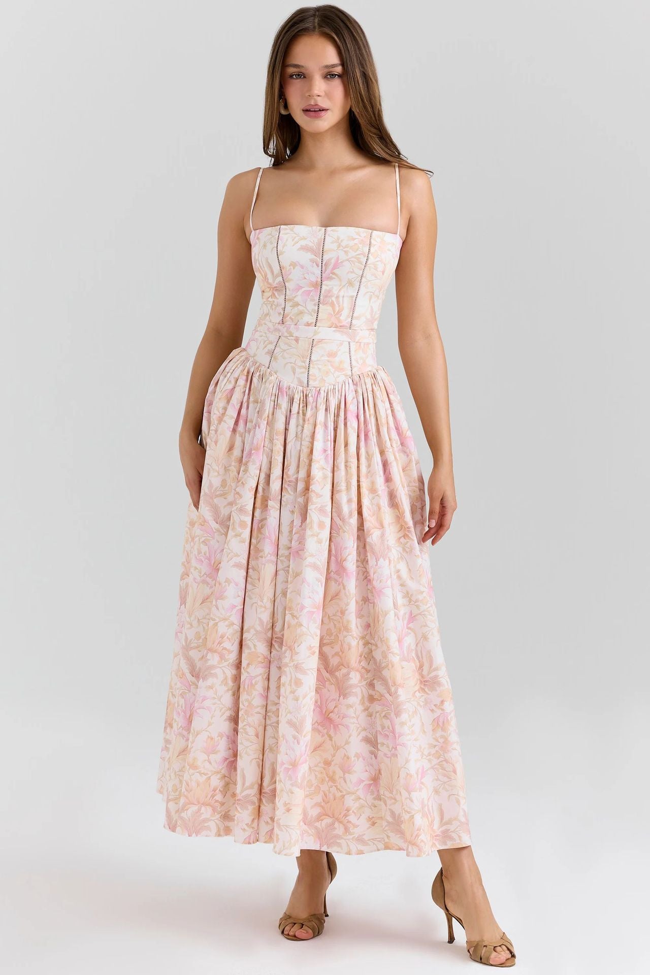 Elegant Gentle Slimming Floral Strap Dress Dresses
