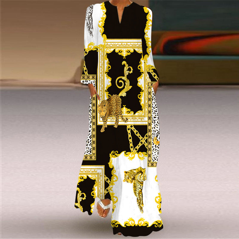 Women's Long Dress Sleeve Pocket Printed Loose Dresses