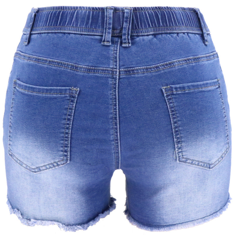 Women's Summer Elastic Rope High Waist Ripped Jeans