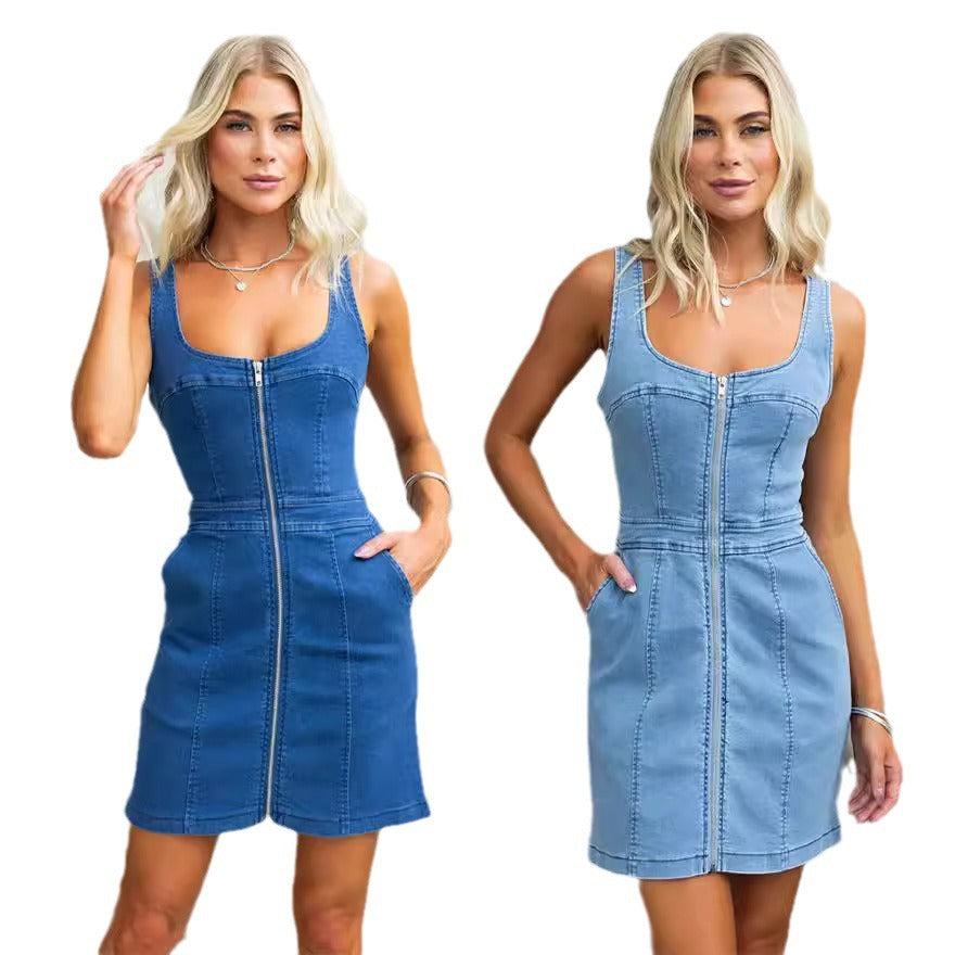 Women's Fashion Casual Slim Fit Denim Sleeveless Dresses