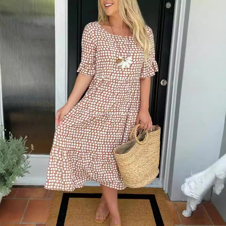 Women's Wear Summer Round Neck Printed Sleeve Dresses
