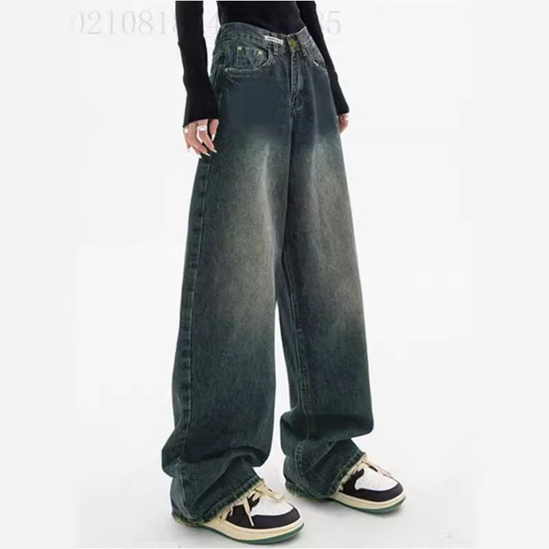 Women's Fashion Retro Design Loose Mop High Jeans