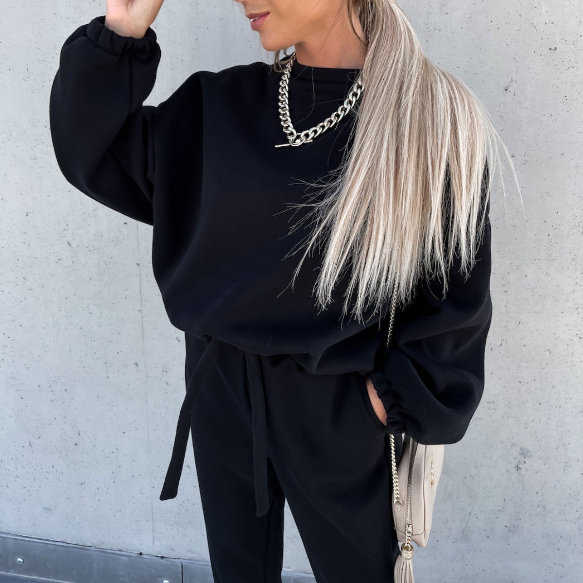 Fashion Solid Color Hoodie Casual Two-piece Suits