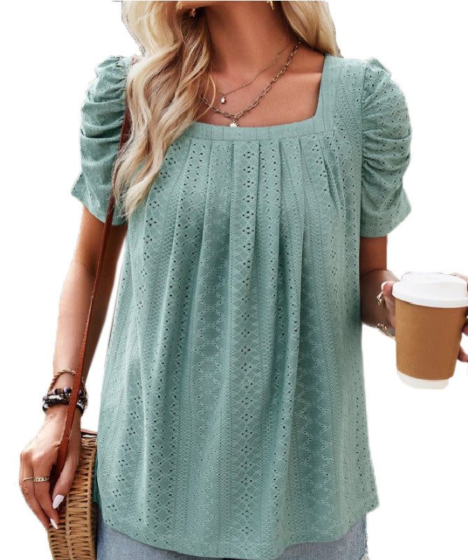 Women's Xi Hollow Square Collar Casual Short-sleeved Shorts
