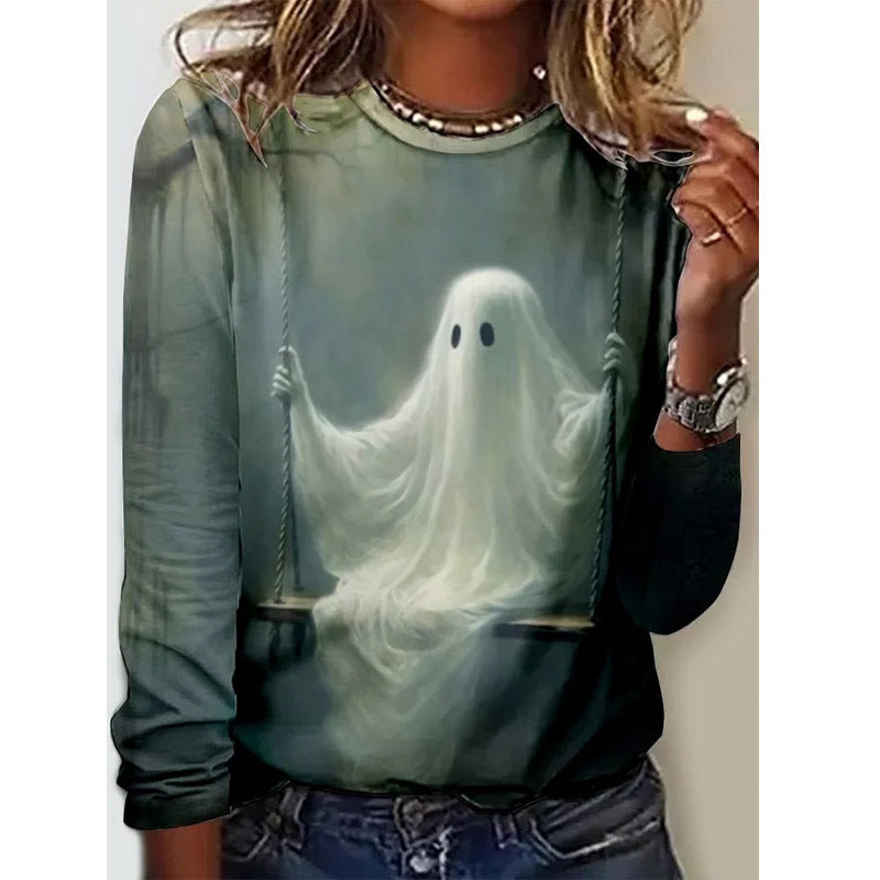 Women's Long Sleeve Printed Crew Neck T-shirt Blouses