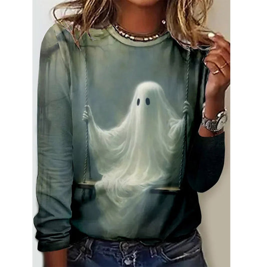 Women's Long Sleeve Printed Crew Neck T-shirt Blouses
