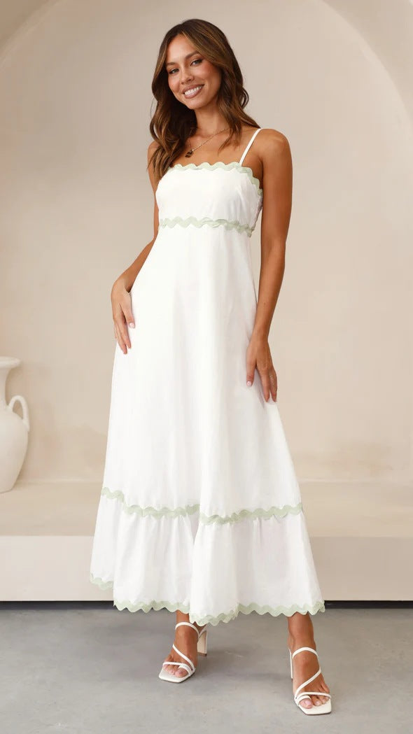 Color Lace Stitching Elegant Strap Tube Dresses