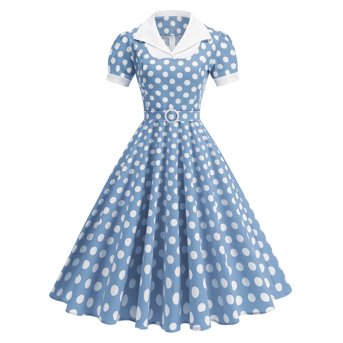 Style Royal Court Fresh Fake Two-piece Color Effect Collar Polka Dress