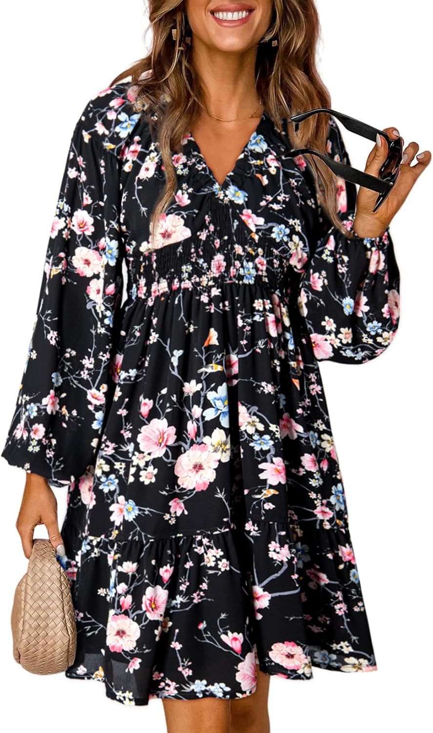 Sleeve Pleated Elastic Waist Casual Word Dresses