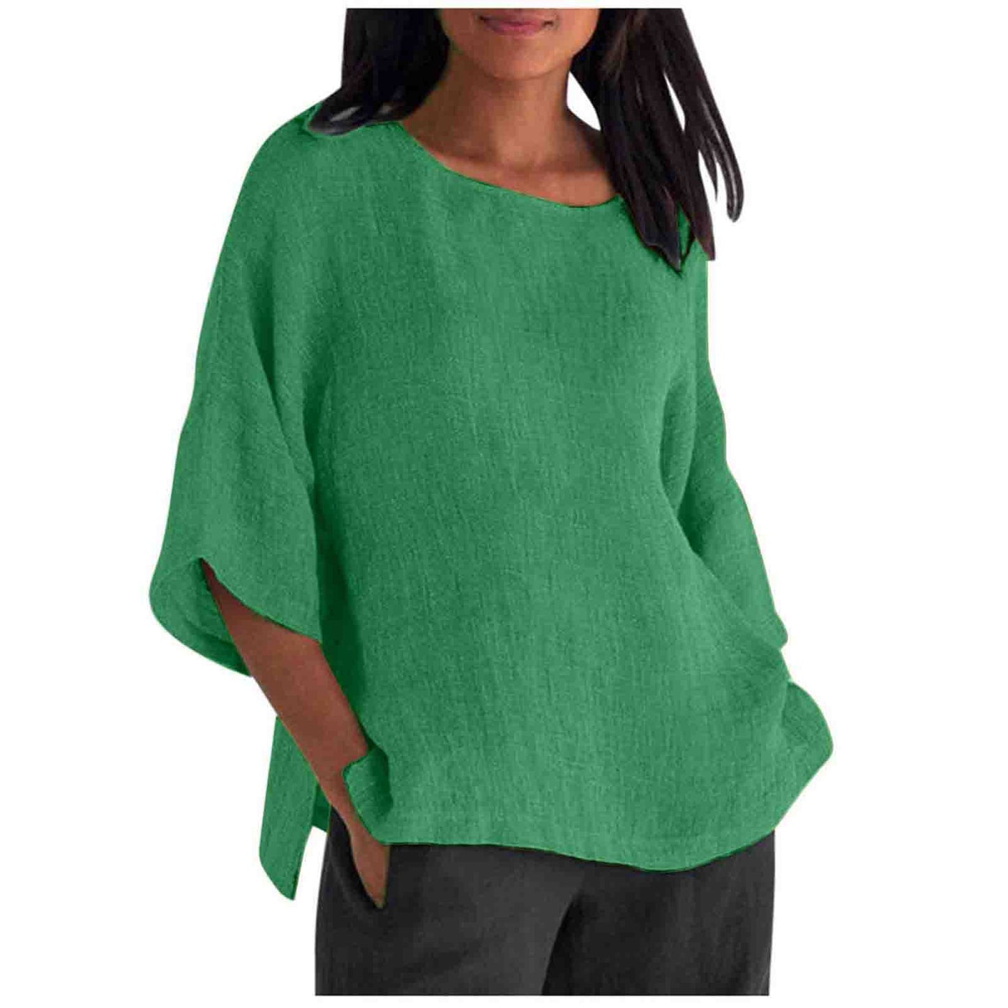 Women's Delivery Three-quarter Sleeve Round Neck Cotton Blouses