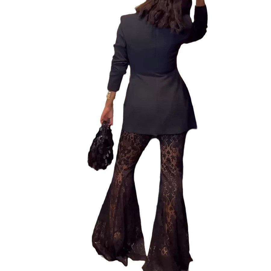 Women's Long Sleeve Casual Loose Lace Two-piece Suits