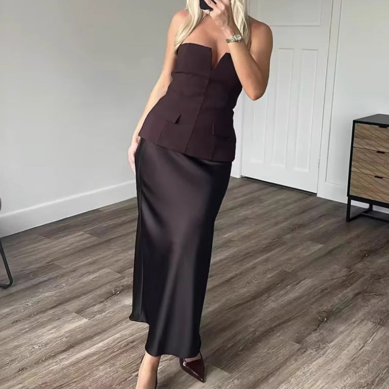 Women's Fashion Strapless Bandeau Spring Sexy Slim Tops