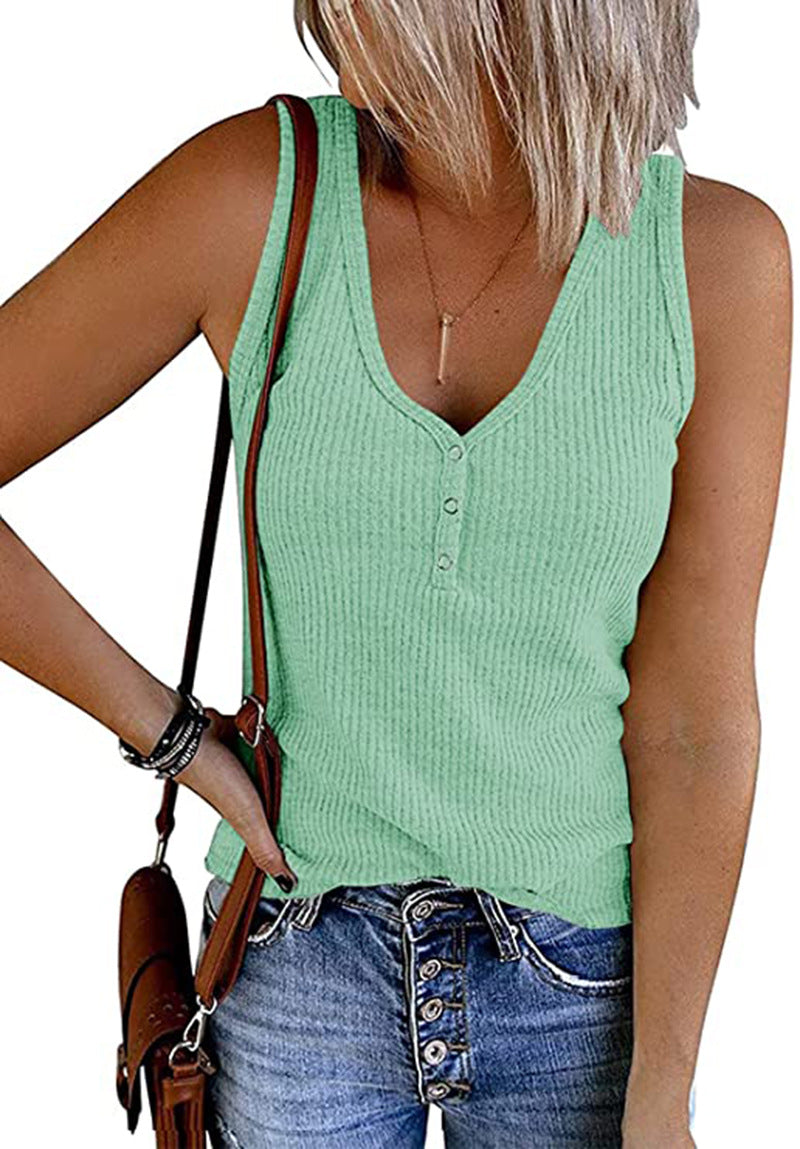 Women's Summer Breasted Knitted Solid Color Sleeveless Tops