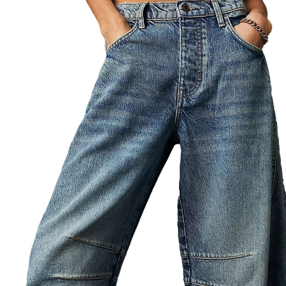 Women's Fashion Casual Loose Wide Leg Mid Waist Jeans