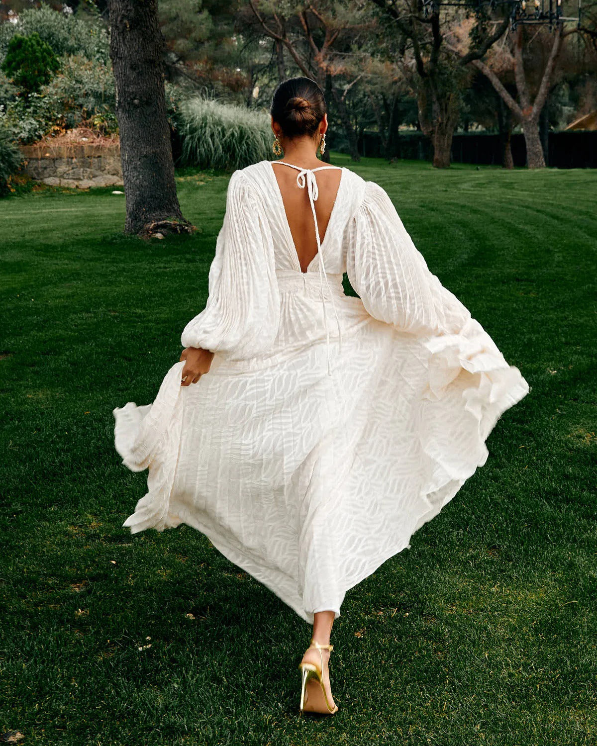 Women's Long-sleeved Oversized Jacquard Pleated Lantern Sleeve Dresses