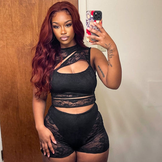 Summer Sexy Lace Stitching Hollow Sleeveless Jumpsuits