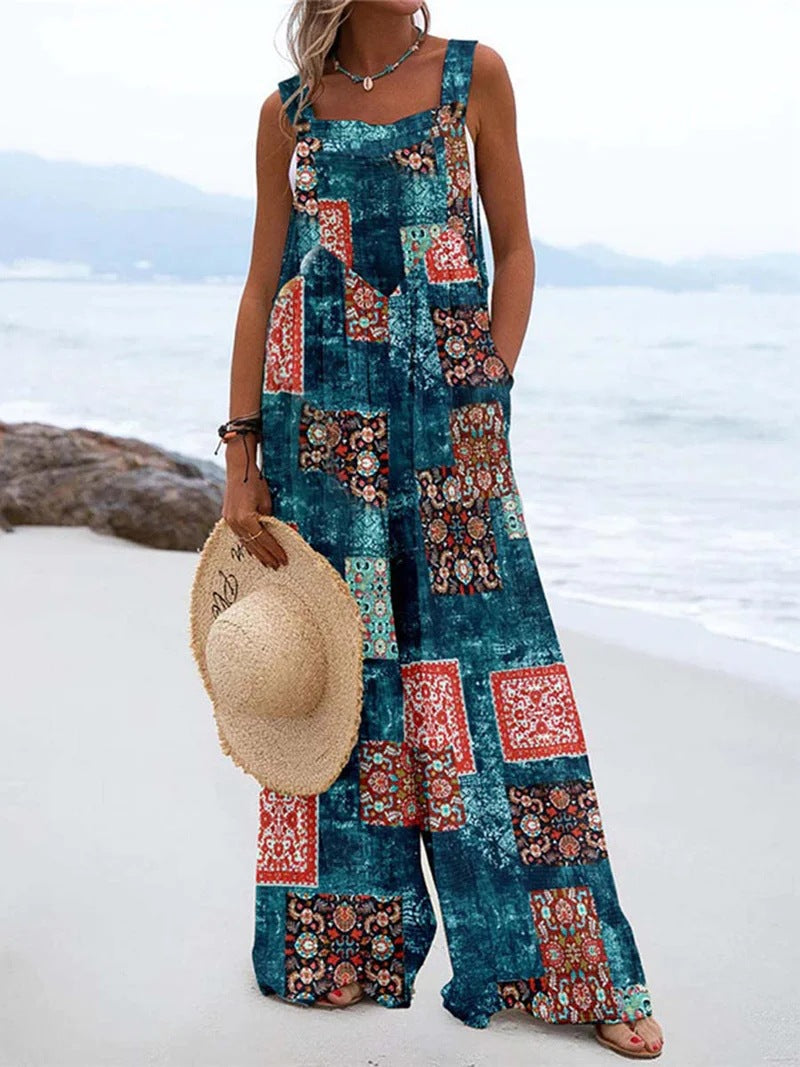 Women's Summer Digital Printing Romper National Fashion Jumpsuits
