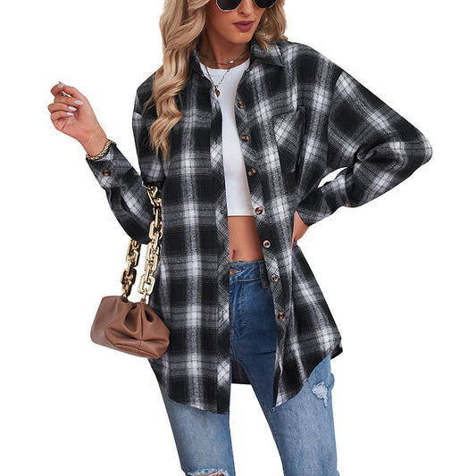 Women's Casual Boyfriend Style Loose Plaid Shirt Blouses