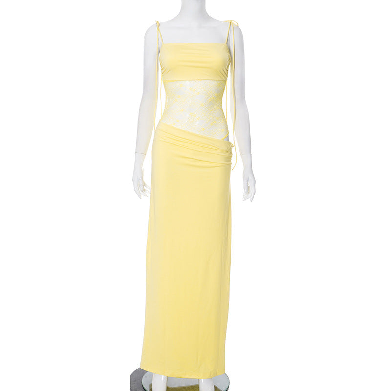 Women's Lace Splicing Sling Rope Midriff Outfit Dresses