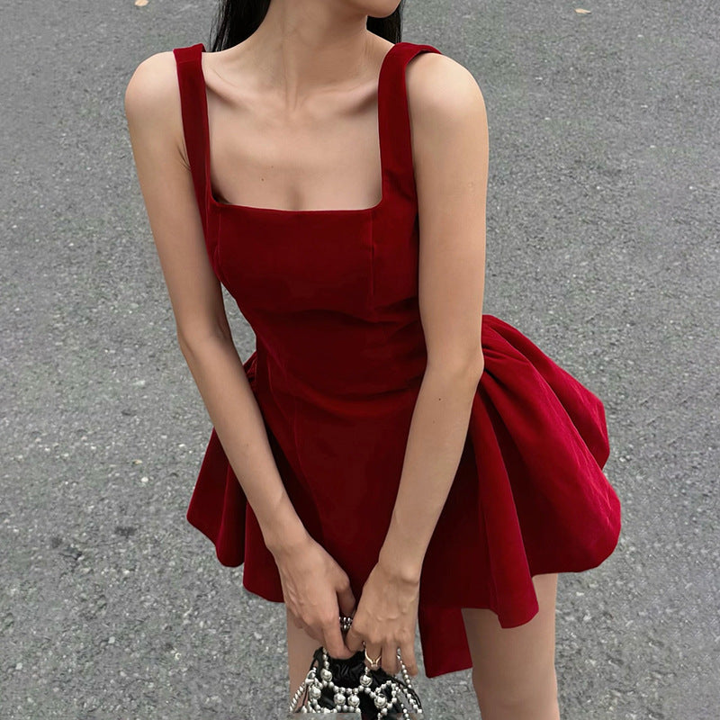 Women's Hot Sexy Red Bow Backless Camisole Sleeveless Dresses