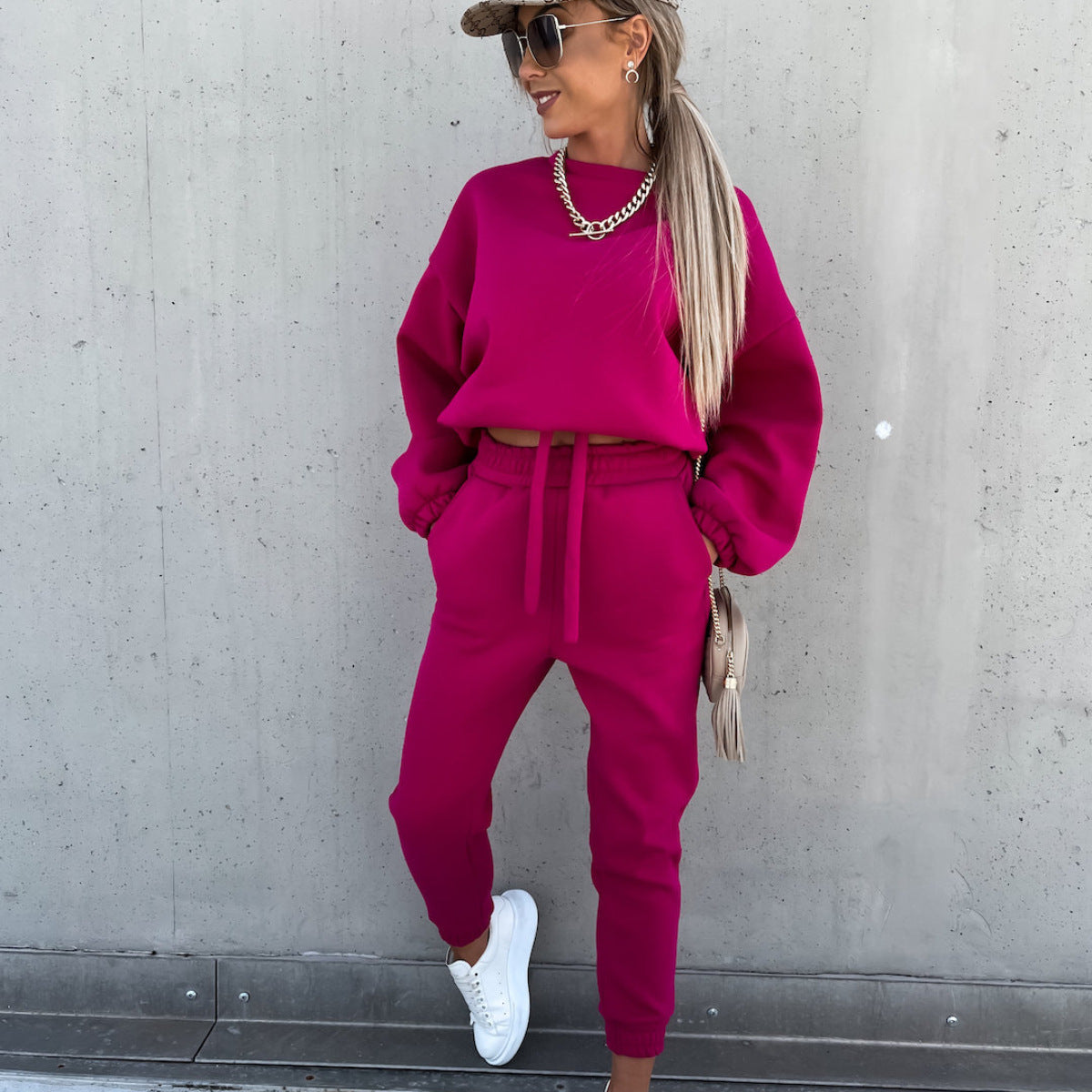 Fashion Solid Color Hoodie Casual Two-piece Suits