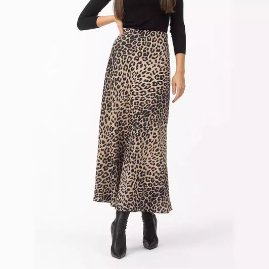 Satin Sexy Leopard Print Maxi High Skirts