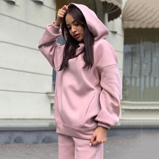 Women's Fashion Solid Color Hooded Casual Two-piece Suits