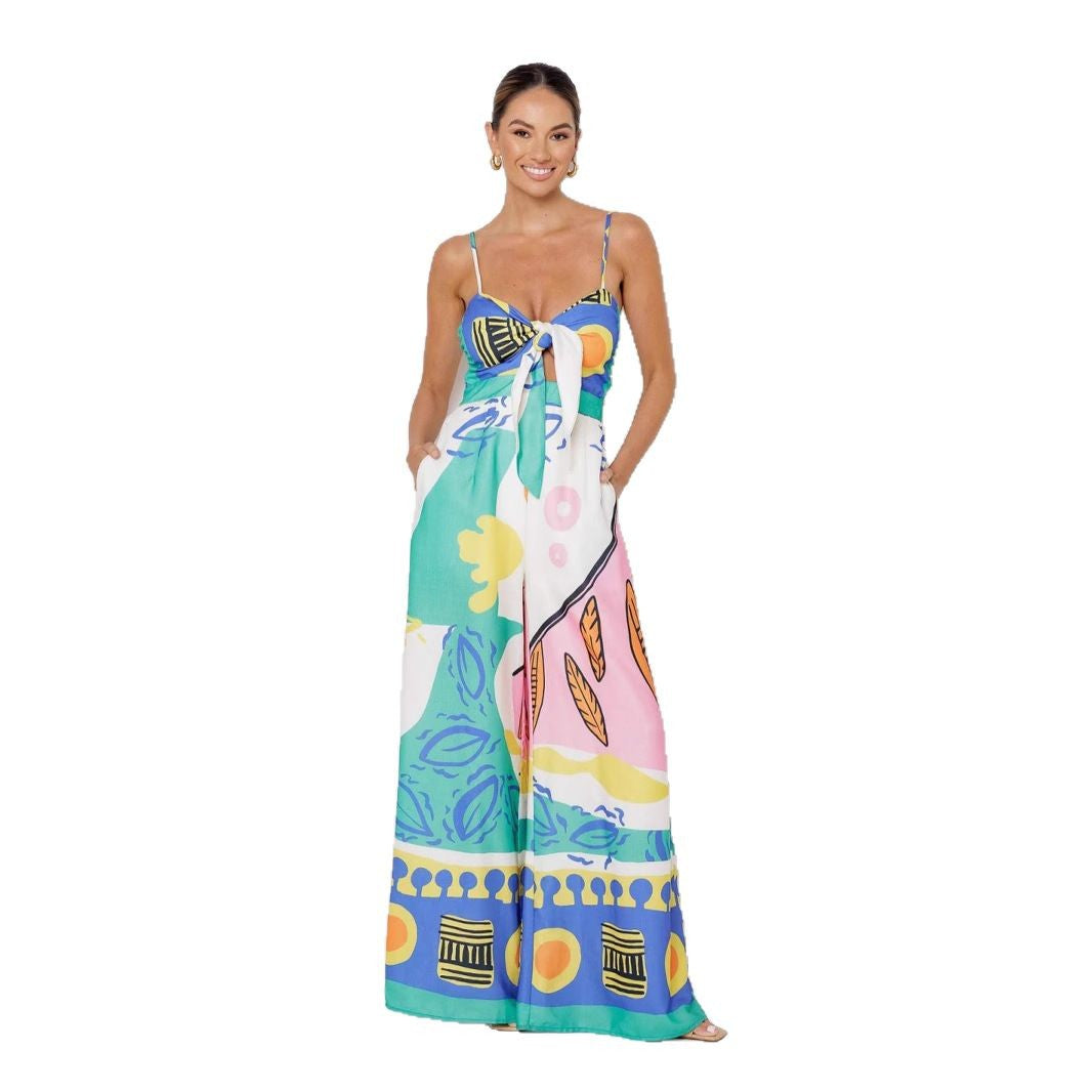 Women's Casual Fashion Digital Printing Chest Strap Jumpsuits