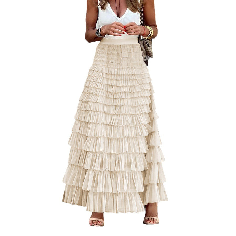 Women's Solid Color High Waist Mesh A- Line Skirts
