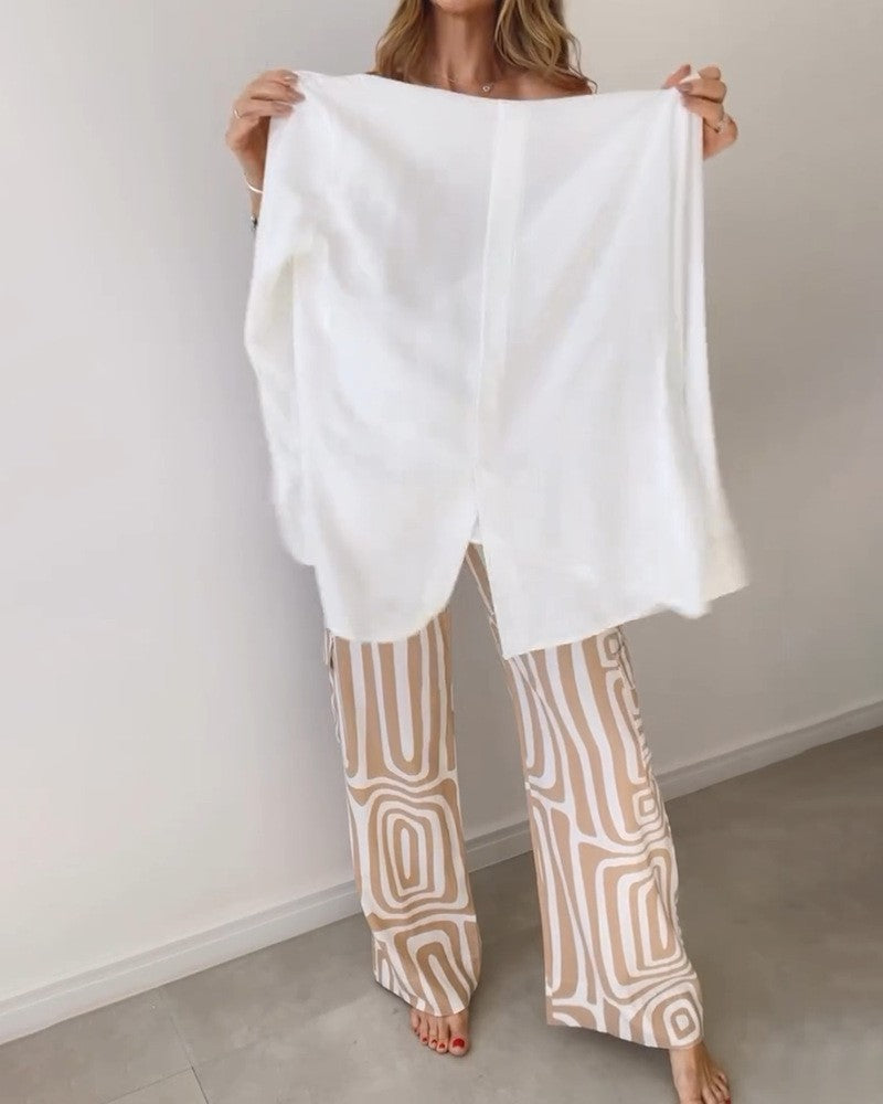 Women's Printing Commuter Shirt Loose Trousers Two-piece Suits