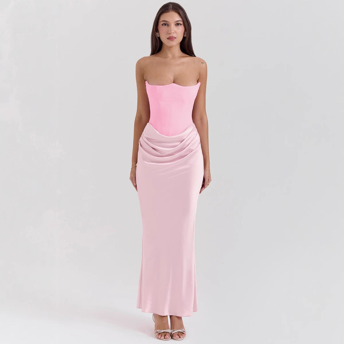 Women's Red Tube Fishbone Sexy Slim Fishtail Dress Long Tops
