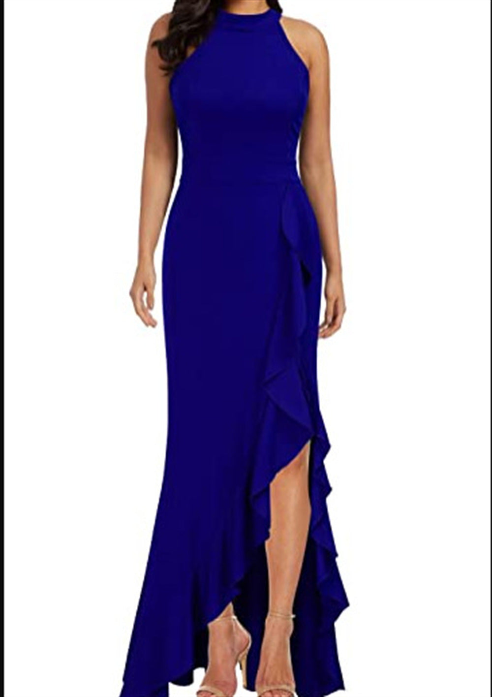 Women's High Neck Split Tight Mermaid Sleeveless Dresses