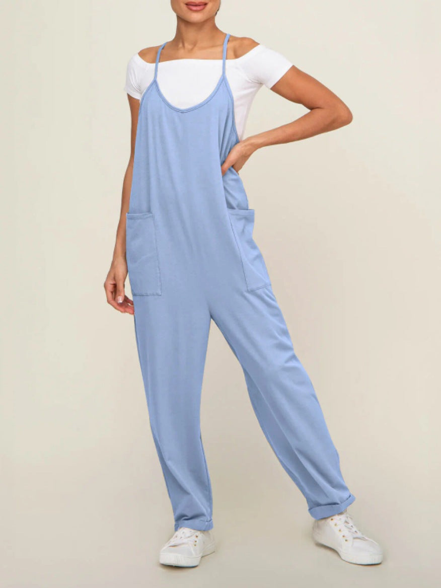 Women's Fat Hip Pocket Sling Adjustable Buckle Jumpsuits