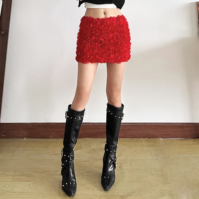 Women's Nightclub Sexy Solid Color Three-dimensional Flower Ultra Skirts