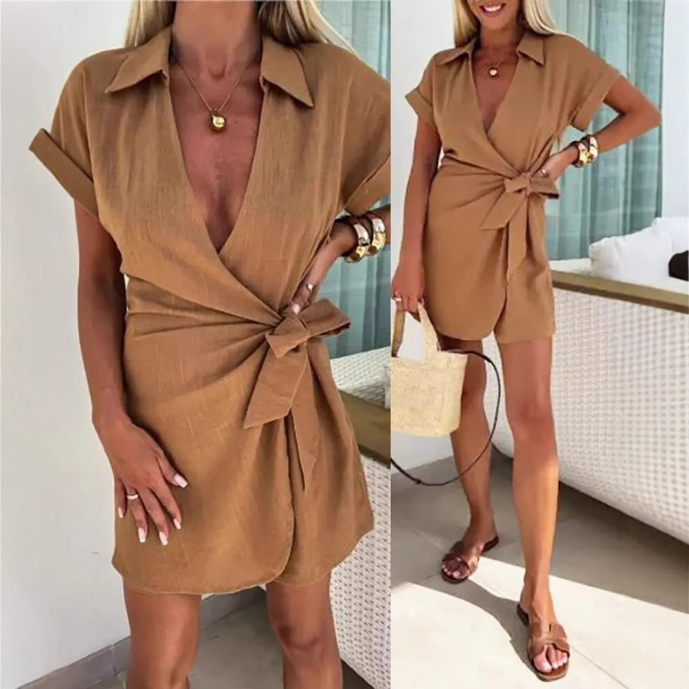 Women's Turn-down Collar Casual Style Loose Vacation Jumpsuits