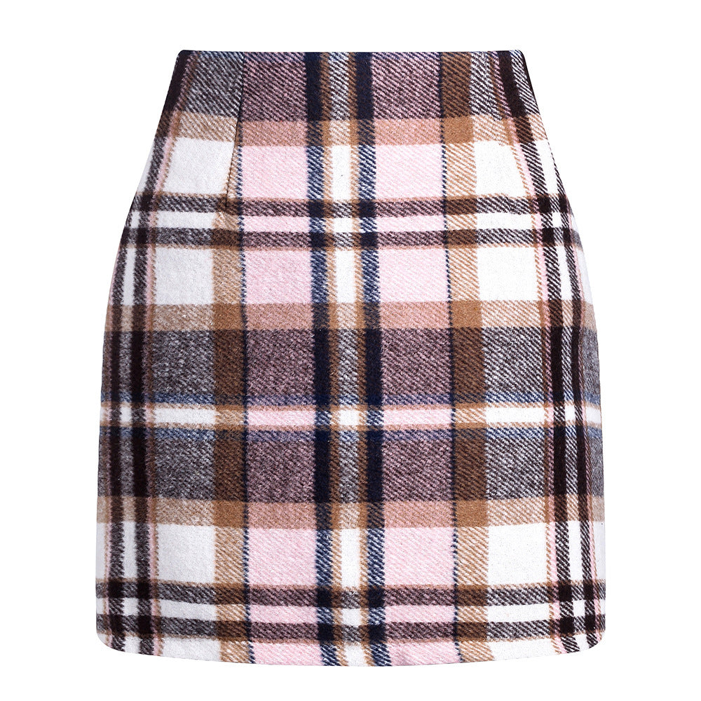 Women's High Waist Tartan Tight Pencil Wool Skirts