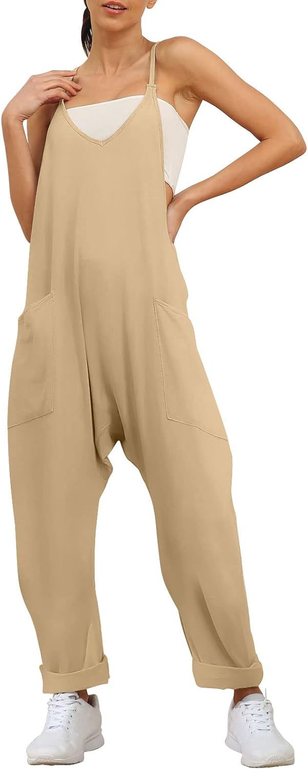Women's Summer Large Pocket Overalls Loose Bodysuit Jumpsuits