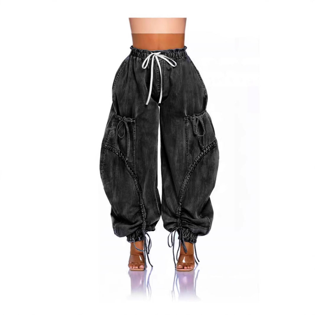 Women's Elastic Waist Drawstring Bow Loose Slimming Jeans