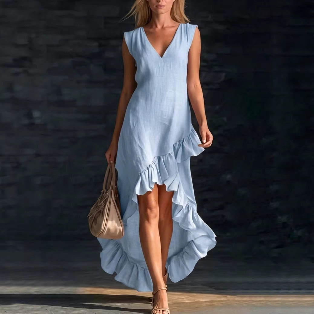 Women's Summer Sleeveless Flounce Vacation Style Slimming Dress