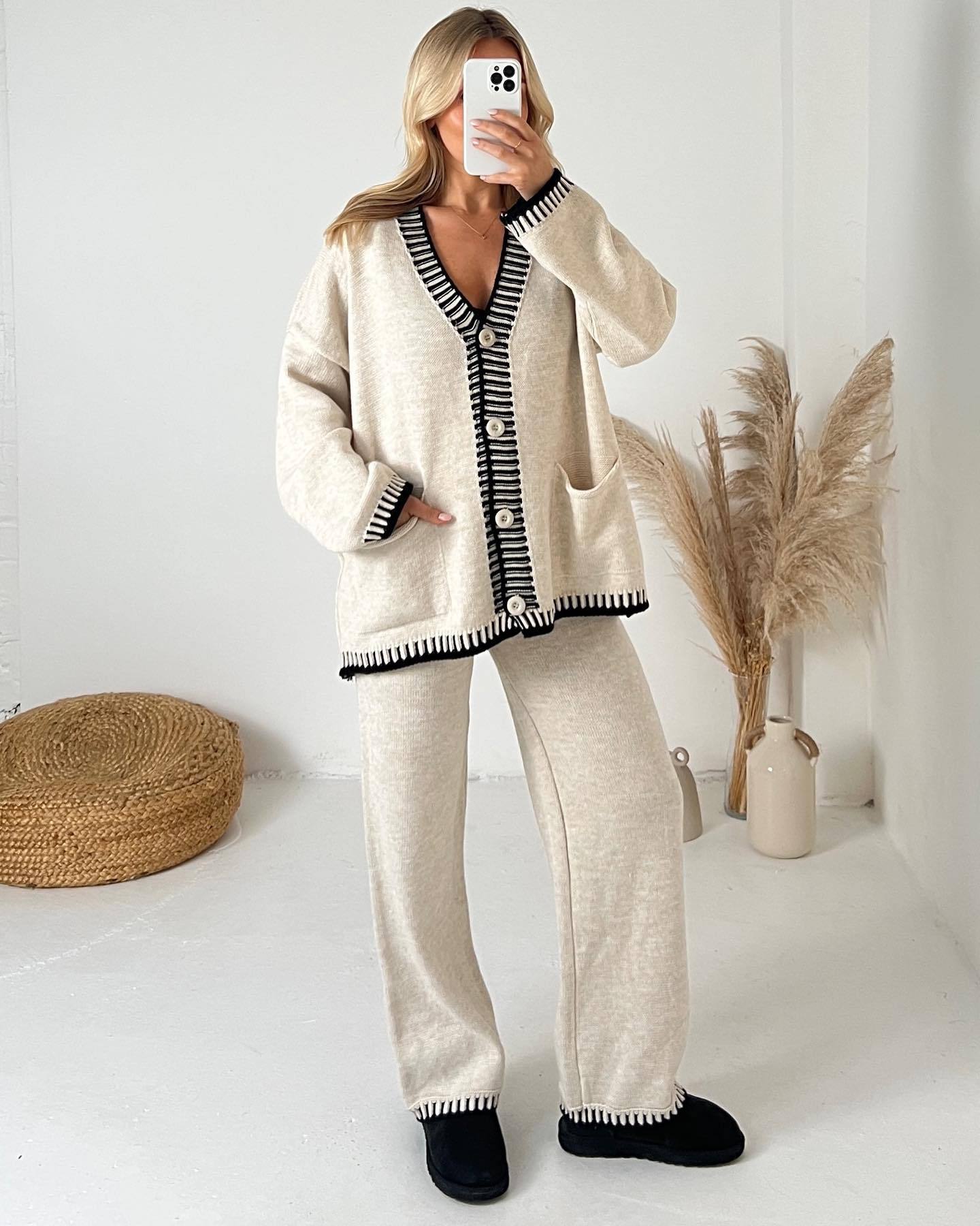 Stylish Slouchy Women's Knitted Single-breasted Two-piece Fashion Casual Suit
