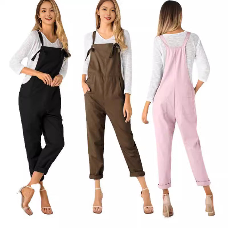 Women's Summer Loose Casual Pocket Suspender Trousers Jumpsuits