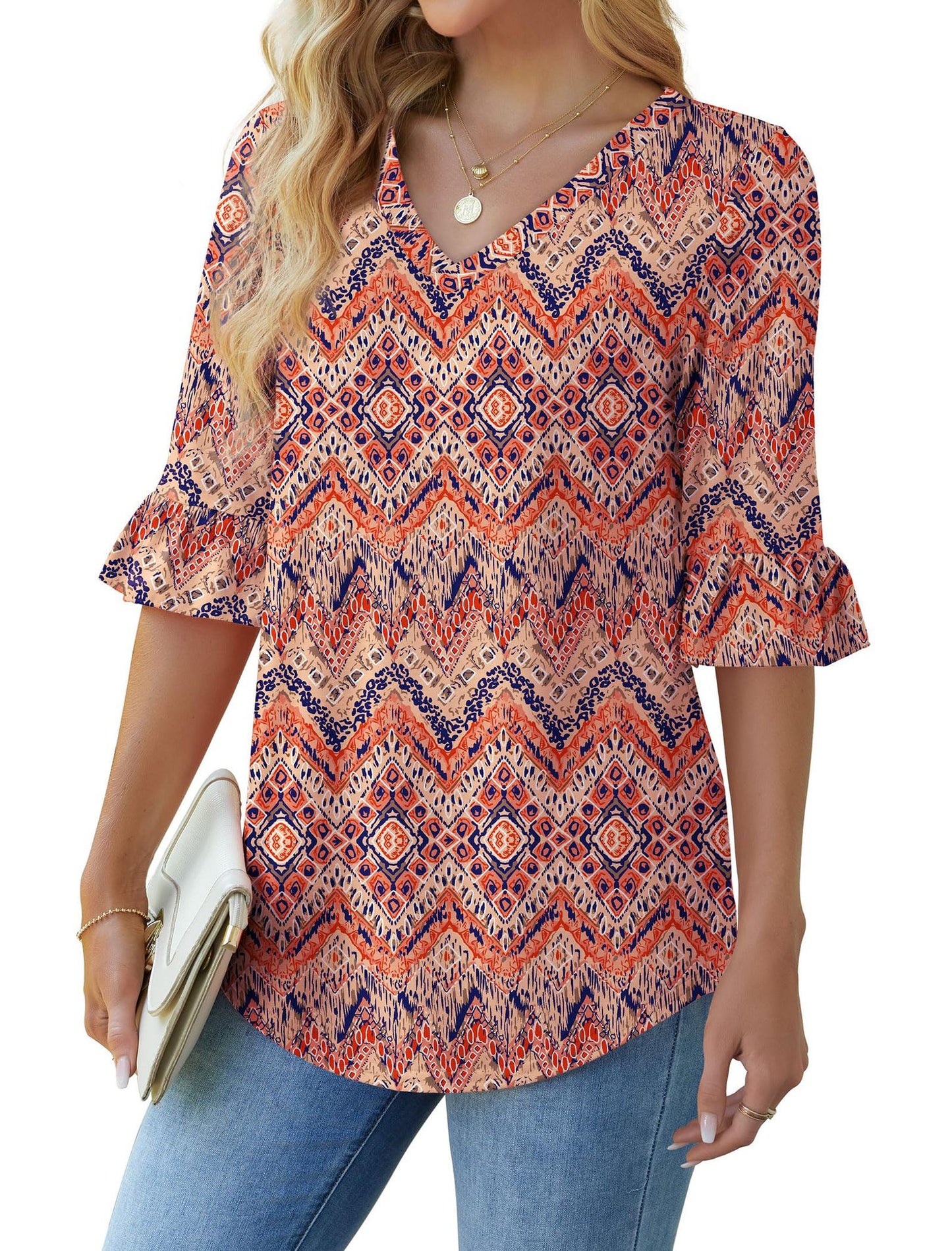 Printed Shirt Floral Flared Half Sleeve Blouses
