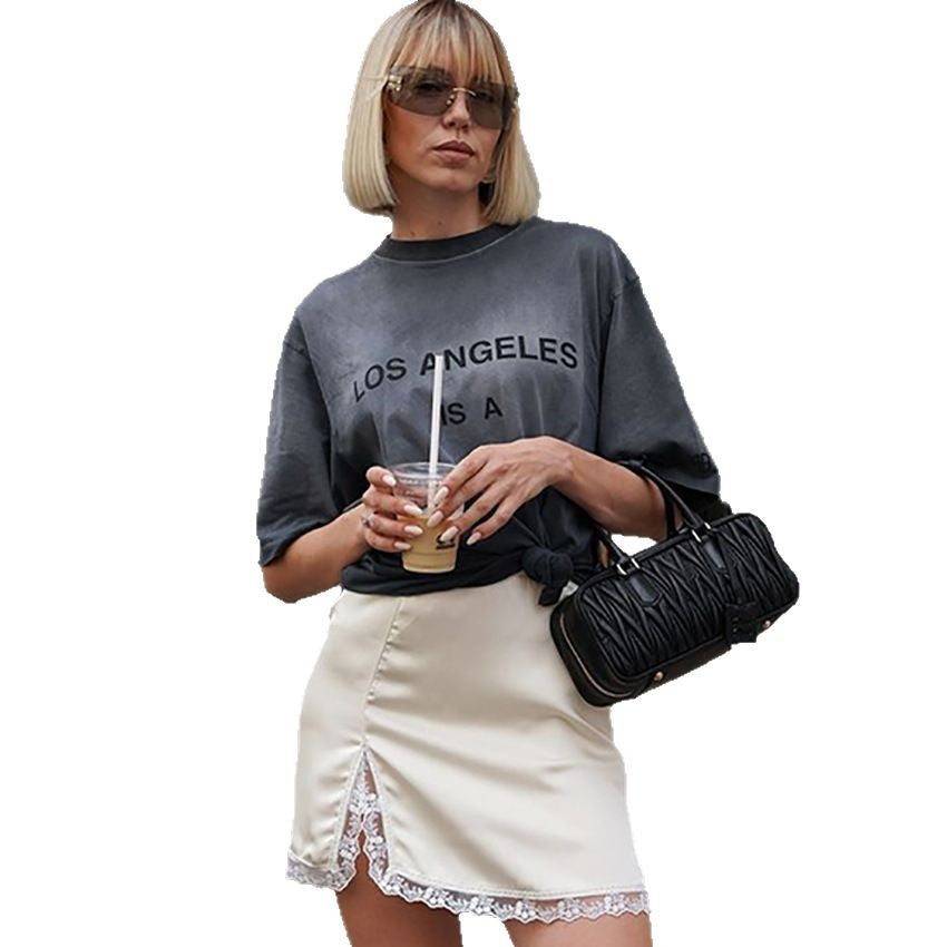 Women's Simple Comfortable Fashion Temperament Lace Stitching Skirts