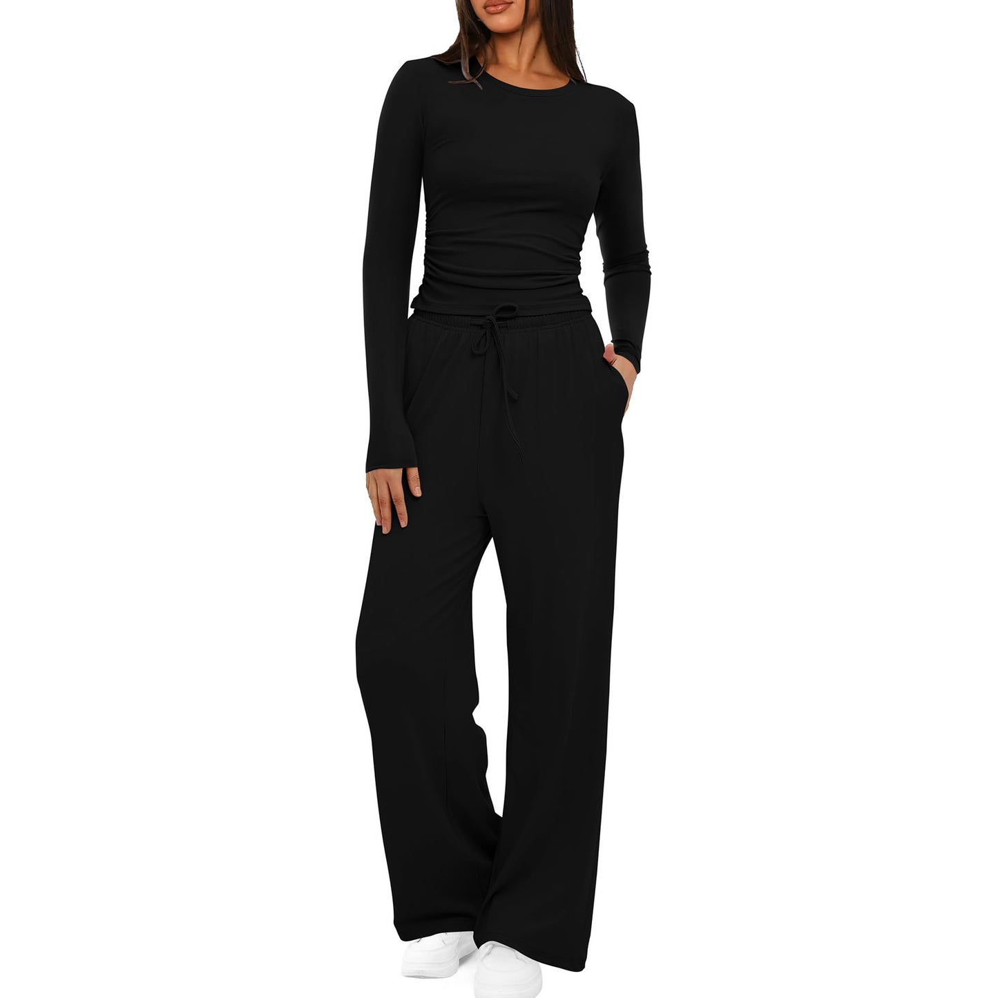 Autumn Solid Color Casual Waist Pleated Tops