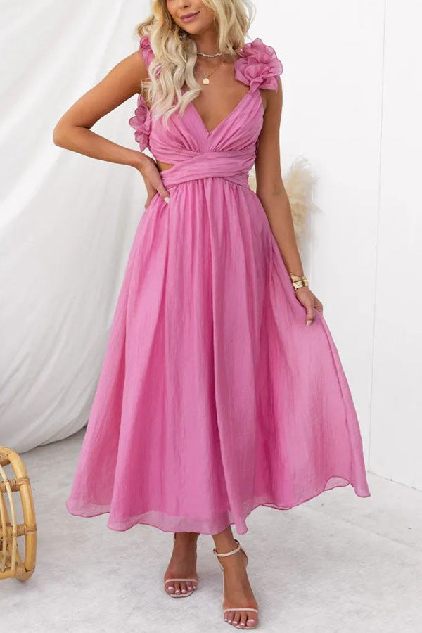 Women's Summer Sexy Sleeveless Solid Color Pleated Dresses